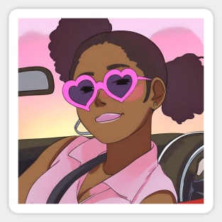 girl in convertible car with heart shaped sunglasses Sticker